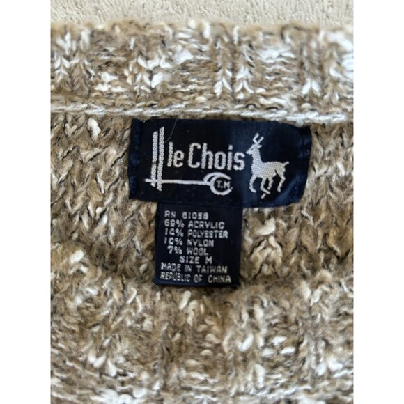 Le Chois Womens Sweater Medium Light Brown Pullover Round Neck Long Sleeves - Picture 15 of 15